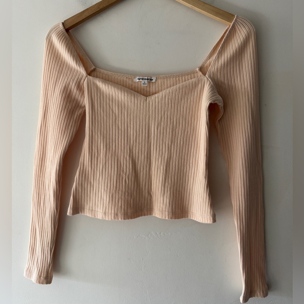 Reformation Peachy‎ Cream October Knit Ribbed Top Sweetheart Neckline